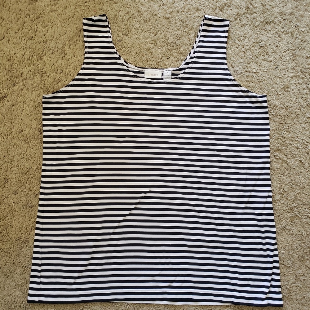 Chico's Microfiber Tank Black White Stripe Sz 3 16